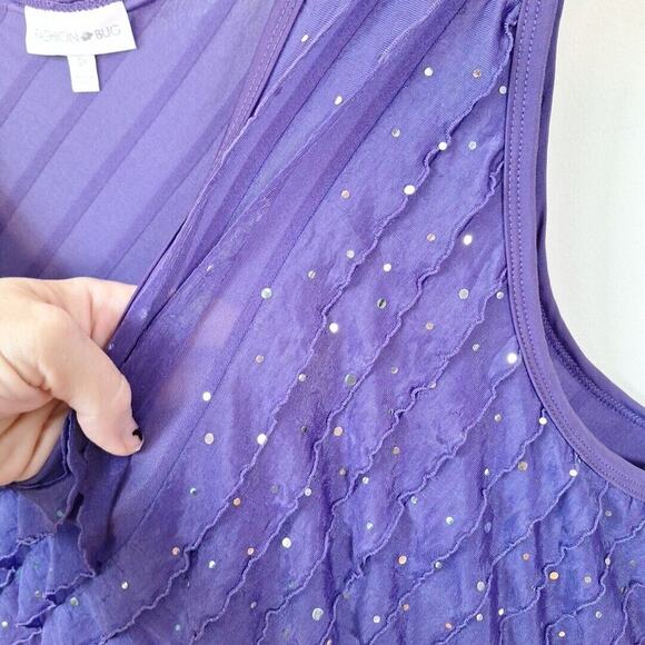 Fashion Bug Purple Ruffled Tank Top Sequins Women Size 4X - Picture 4 of 5